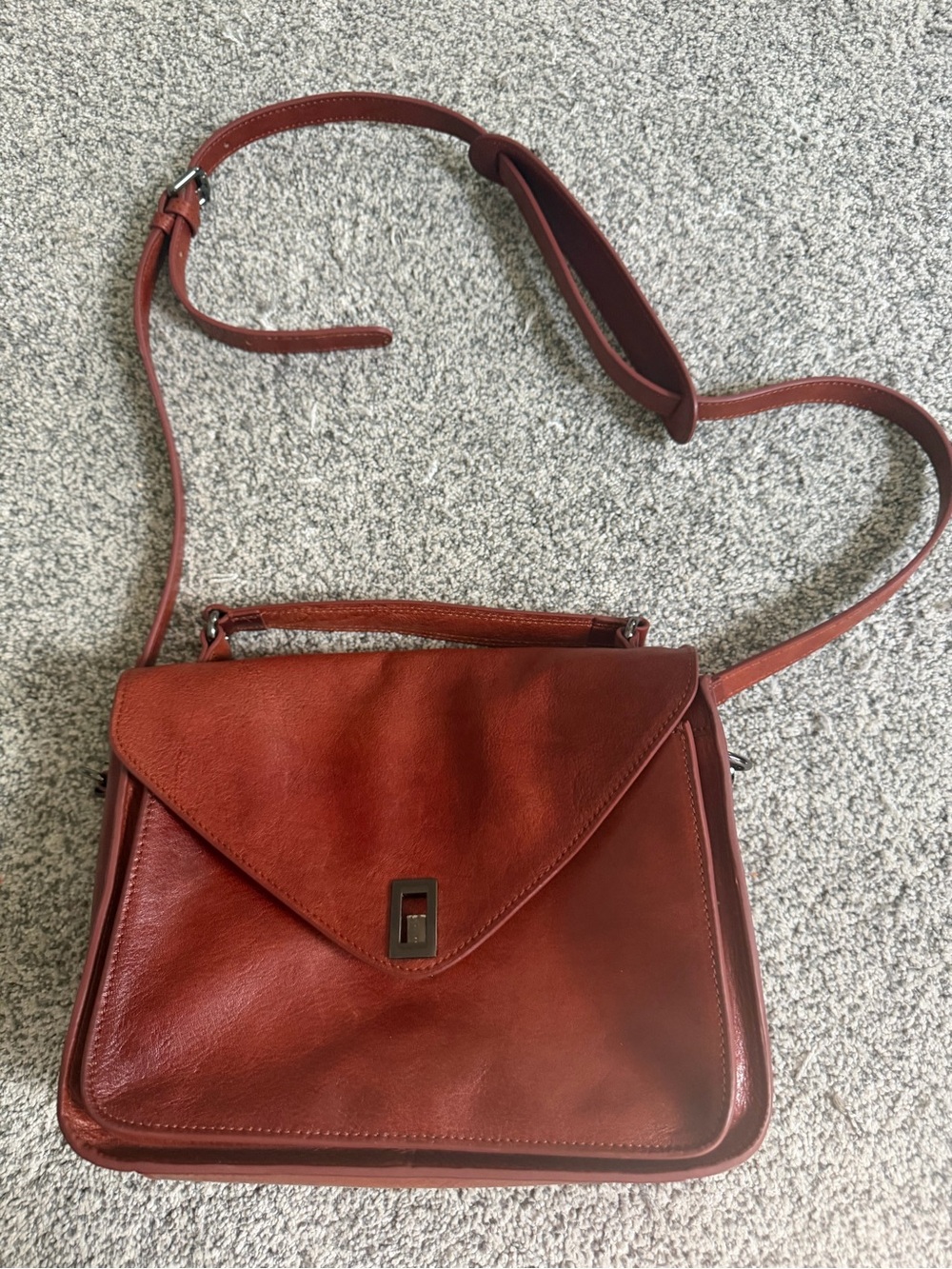 Rich Cognac Leather Crossbody Satchel | Vintage Minimalist Everyday Bag